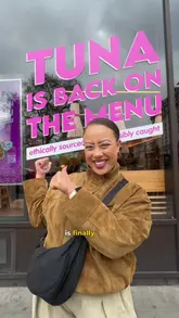 A creator visits an Itsu branch to review their returning tuna menu, showcasing various items including a poke bowl, dragon rolls, sashimi, and a mixed sushi box. The video features the creator's enthusiastic reactions and highlights the freshness of the food.