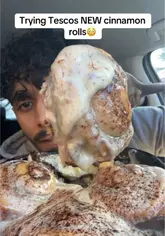The creator reviews two new flavors of cinnamon rolls from Tesco—Tiramisu and Birthday Cake—while sitting in a car. The video features close-up shots of the rolls, highlighting their texture and icing, interspersed with the creator's reactions and commentary.