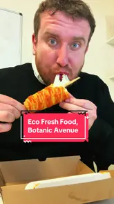 A vlog-style review of Eco Fresh Food on Botanic Avenue, featuring the preparation and tasting of boba tea, a Korean cheese corn dog, a spicy chicken cup, and a Filipino dessert roll.