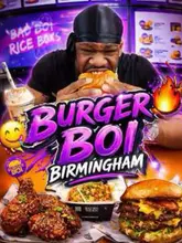 A food review video where the creator visits Burger Boi in Birmingham, showcasing the menu, ordering a rice box, a smash burger, wings, and a milkshake, and providing his feedback on the taste.
