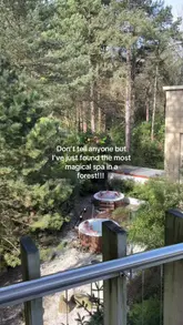 Outdoor hot tubs surrounded by trees at Aqua Sana Forest Spa, Sherwood Forest. Luxury forest spa experience.