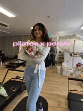 Pilates class participants making floral bouquets at Embrace Studio, Manchester. Floral Looks provided flowers & refreshments.