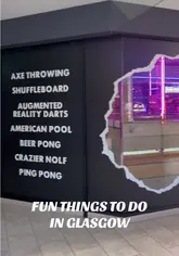 A short, energetic video showcasing a visit to Boom Battle Bar in Glasgow. The reel highlights various competitive socialising activities like augmented reality darts and basketball hoops, alongside shots of street food and drinks, presenting the venue as a fun destination for a night out.