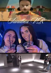 A vlog-style video showcasing a visit to Sandbox VR in Birmingham, highlighting the immersive virtual reality gaming experience and the robotic cocktail bar.