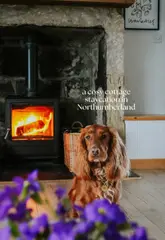 A cozy, aesthetic tour of a cottage staycation in Northumberland, highlighting the interior, amenities like the log burner and hot tub, and the surrounding countryside.
