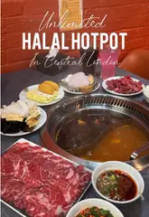 A short, engaging video showcasing an unlimited halal hotpot restaurant in Central London, highlighting the variety of fresh ingredients, the sauce station, and the cooking experience.