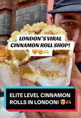 Here are a few options for your SEO alt text, keeping it under 125 characters:

**Option 1 (Descriptive):**
Gooey, fresh-baked cinnamon rolls with lemon shortcake and toffee apple toppings at Roll Boys in London.

**Option 2 (Action-oriented):**
Close-up of viral, soft cinnamon rolls topped with lemon shortcake and apple crumble from Roll Boys.

**Option 3 (Concise):**
Delicious gourmet cinnamon rolls with lemon and apple toppings from the London bakery, Roll Boys. 

**SEO Tip:** I recommend **Option 1** as it includes the business name, the location (crucial for local SEO), and the specific product descriptions.