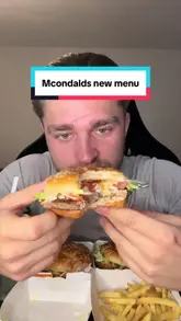 Here are a few options for your alt text, depending on what is happening in the video:

**Option 1 (Focus on the action):**
A food vlogger trying McDonald’s new menu items during a mukbang review in Birmingham.

**Option 2 (Descriptive):**
Close-up of a person reviewing new McDonald’s food items for a social media video.

**Option 3 (Simple and SEO-friendly):**
Food influencer filming a McDonald’s new menu taste test and review in Birmingham.

**Tip:** Since you are posting this on social media, **Option 1** is your best bet as it includes the location, the brand name, and the nature of the content (mukbang/review), which are all great for searchability.