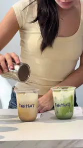 A well-edited montage showcasing the preparation of seasonal coffee and matcha drinks alongside baked goods at Tabitha's cafe, focusing on the visual appeal of the ingredients and the final products.