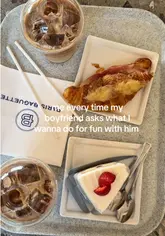 A short, relatable video featuring a couple enjoying coffee and pastries at a Paris Baguette cafe. The video uses a popular POV format to highlight the venue as a casual, fun spot for a date or hangout.
