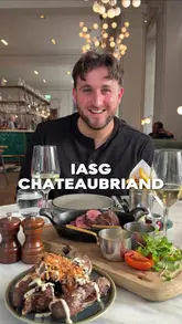 A creator reviews a Thursday steak deal at Iasg restaurant within the Blythswood Square Hotel, showcasing the chateaubriand, sides, and wine, while highlighting the value and atmosphere for a group or date night.
