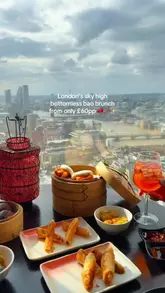 A promotional reel for a bottomless brunch at a high-end Chinese restaurant located in The Shard, London. The video features quick, rhythmic cuts showcasing the panoramic city views, various dim sum and bao dishes, Peking duck, and cocktails, set to music.