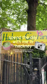 A 'day in the life' vlog showcasing a Sunday in Hackney, London, featuring visits to Columbia Road Flower Market, Broadway Market, Netil Market for a smash burger, Yugu for a strawberry matcha, and Hackney City Farm.