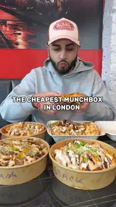 Here are a few options for your SEO alt text, depending on the specific image:

**Option 1 (Focus on the meal):**
"A huge Munchbox 3 containing a smash burger, wings, mac & cheese, and loaded fries at Firebox London."

**Option 2 (Focus on the variety):**
"Loaded smash burger, mac and cheese, and Korean chicken rice bowls served at Firebox in Bow, East London."

**Option 3 (Focus on the brand/location):**
"Affordable smash burger and loaded fries feast at Firebox London on Roman Road."

**SEO Tip:** I recommend **Option 1** as it includes the specific name of the meal featured in your caption, which is great for search visibility!