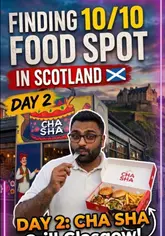 A review of Cha Sha Grill in Glasgow, where the creator tests the Andashami burger and samosa chaat, providing an honest assessment of the flavours and value.