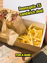 A first-person review of a £5 lunch deal at The Mews in Manchester, showcasing the menu, the outdoor seating area, and the sandwich itself.