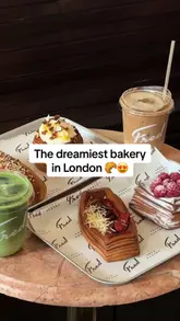 A visually appealing montage showcasing the pastries, coffee, and interior of Fred Bakery in Oxford Circus, London. The video highlights the aesthetic presentation of the food and the relaxing atmosphere of the venue.