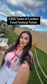 The creator provides a review of the £205 hospitality package at the Taste of London food festival, highlighting the benefits such as fast-track entry, unlimited drinks, and access to a VIP area. She also showcases various food stalls, activities, and the overall atmosphere of the event.