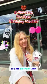 A vlog-style review of a birthday meal at Flat Iron, covering the complimentary beef dripping popcorn starter, a comparison between the signature flat iron steak and the Wagyu special, sides like garlic bone marrow mash, and the birthday ice cream service.