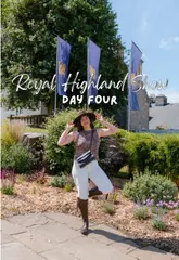 A day-in-the-life vlog covering the final day of the Royal Highland Show, featuring pipe band performances, a lunch in the members' village, agricultural demonstrations, and show jumping.