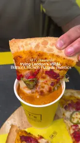 A fast-paced review of Mr T's in Hammersmith, highlighting their viral butter chicken pizza, loaded fries, toasties, and milkshakes. The video covers the ordering process via self-service kiosks and provides close-up shots of the food.