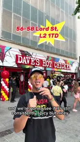 A high-energy vlog review of the newly opened Dave's Hot Chicken in Liverpool. The creator tests the food, explains the purpose of the white bread, and shares their enthusiastic verdict on the chicken and sauces.