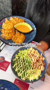 A creator visits 'iso.', a Japanese restaurant in Manchester, showcasing a variety of dishes including gyoza, poke bowls, katsu curry, and bao buns. The video highlights the affordability and variety of the menu in a casual dining setting.