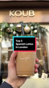 A fast-paced listicle video where the creator visits five different London coffee shops to sample their Spanish Lattes. The video provides a quick tour of each venue's exterior and interior, alongside a shot of the drink, offering a helpful guide for coffee lovers looking for the best version of this specific beverage in the city.