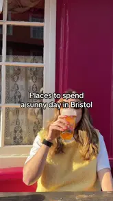 A listicle-style video showcasing various popular spots in Bristol for a sunny day, including Wapping Wharf, Cabot Tower, King Street, Clifton Village, Fire Pit, Tobacco Factory Market, and Grain Barge. The video features a mix of exterior shots, atmosphere, and food/drink highlights.