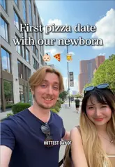 A couple with a newborn visits Pizza Punks in Leeds to enjoy a pizza date, highlighting the restaurant's 'unlimited toppings' concept.