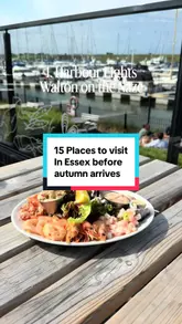 A fast-paced listicle video highlighting 15 different hospitality venues and outdoor activities across Essex, ranging from riverside dining and vineyards to food markets and scenic spots.