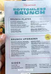 A promotional montage showcasing the bottomless brunch menu at Las Iguanas, featuring various cocktails, mocktails, and food items like burritos, nachos, and mac & cheese.