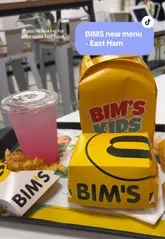 A short, fast-paced review of the new menu at Bim's, featuring the ordering kiosk, packaging, and food items like the halloumi burger and dragon mango crush.