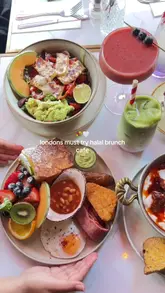 A montage of various brunch dishes and drinks at a cafe, featuring close-ups of French toast, eggs, salad, and specialty beverages.