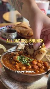 A promotional reel for Bombay Deli's new 'Desi Brunch' in Nottingham, highlighting a variety of traditional Punjabi vegetarian breakfast dishes available across their three locations.