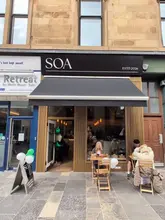 A short, energetic reel introducing SOA Cafe in Glasgow, highlighting the interior, menu, and signature cinnamon swirls.
