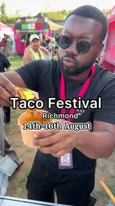 A high-energy vlog-style video documenting a visit to the Tacover Taco Festival in Richmond. The creator samples various tacos and cocktails from different vendors, highlighting the food quality, the festival atmosphere, and the variety of options available.
