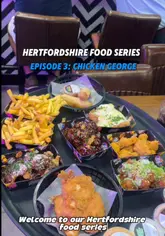 A vlog-style review of Chicken George in St Albans, featuring two hosts and two guests exploring the menu and venue amenities like darts and gaming.