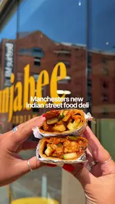 A promotional reel for Punjabee Indian Deli in Ancoats, Manchester, highlighting their new opening, affordable lunch menu, and variety of Indian street food dishes.
