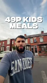 A creator promotes a 49p kids meal offer at the Frangoz restaurant in Bradford, highlighting the menu options and an additional Spider-Man themed event.