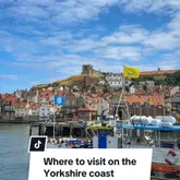 A travel guide video showcasing various locations on the Yorkshire coast, including Scarborough, Runswick Bay, Whitby, and Robin Hood's Bay, highlighting activities and food options.
