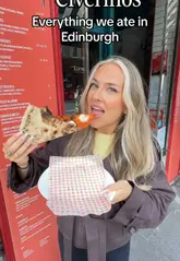 A fast-paced vlog-style listicle featuring a tour of various popular food and drink venues in Edinburgh, including a hog roast shop, a pizza place, an Italian restaurant, a gelato bar, a bakery, and a spot for a Sunday roast.