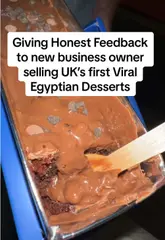 A candid review of a new Egyptian dessert shop in East London, where the creator provides detailed, constructive feedback on the texture and quality of various desserts, including Kunafa, mango cake, and rice pudding.