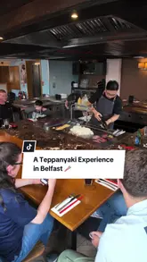A first-person review of Teppan 3 in Belfast, showcasing the interactive teppanyaki dining experience, including chef performances, knife tricks, and a variety of dishes like mussels, scallops, soft shell crab, and sushi.