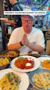A creator reviews an affordable Italian restaurant located within Tooting Market, highlighting various pasta dishes, pizzas, and starters. The video features the chef preparing food, close-ups of the dishes, and the creator's enthusiastic reactions, emphasizing the value and quality of the food.