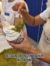 A side-by-side comparison review of two London frozen yoghurt shops, Myka and Go Greek, evaluating their toppings, texture, and pricing to help viewers decide which to visit.