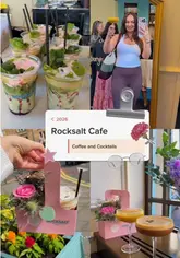 A vibrant, fast-paced vlog showcasing the new Rocksalt Cafe location in Bruntsfield, Edinburgh, highlighting their specialty coffee, matcha, cocktails, and casual food menu in a feminine, social setting.