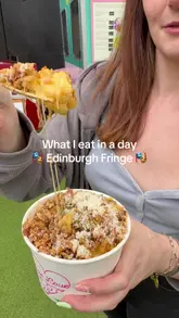 A fast-paced, personal vlog documenting a day at the Edinburgh Fringe Festival. The creator shares their food choices throughout the day, ranging from street food like mac and cheese and hot donuts to late-night fast food options like KFC and McDonald's while traveling by train.