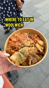 A fast-paced vlog-style tour of the food scene at Beresford Square Market in Woolwich, featuring various street food vendors including Caribbean, Somali, Nepalese, Nigerian, and dessert options.