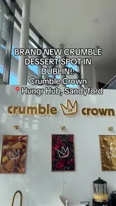 A creator visits Crumble Crown at the Hungr Hub in Sandyford, Dublin, showcasing their viral crumble dessert and other vendors in the food hall.